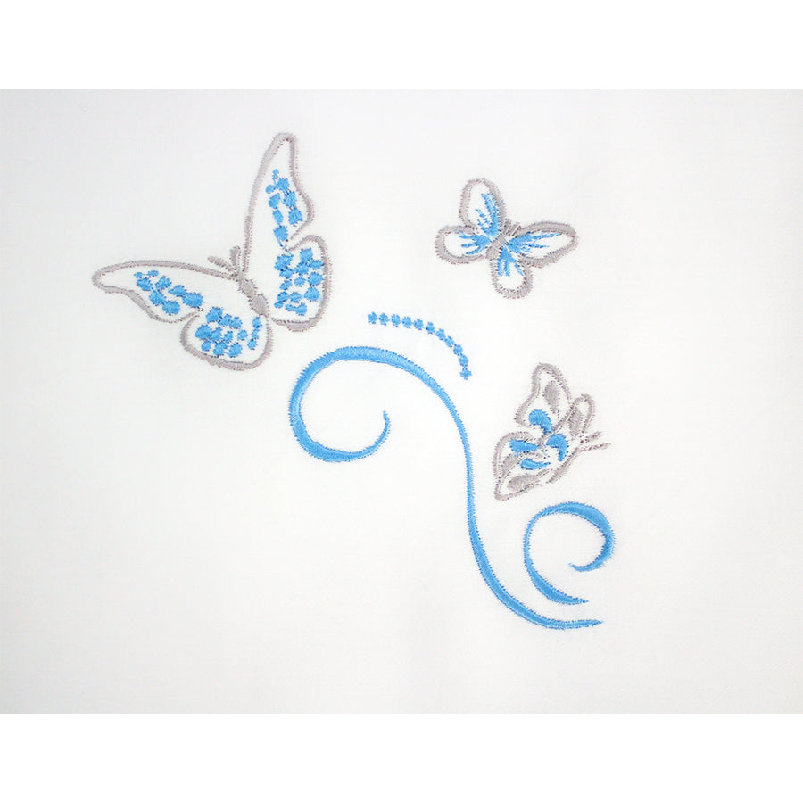 Blue Embroidered Butterflies Bed Sheet + 2 Pillow cases