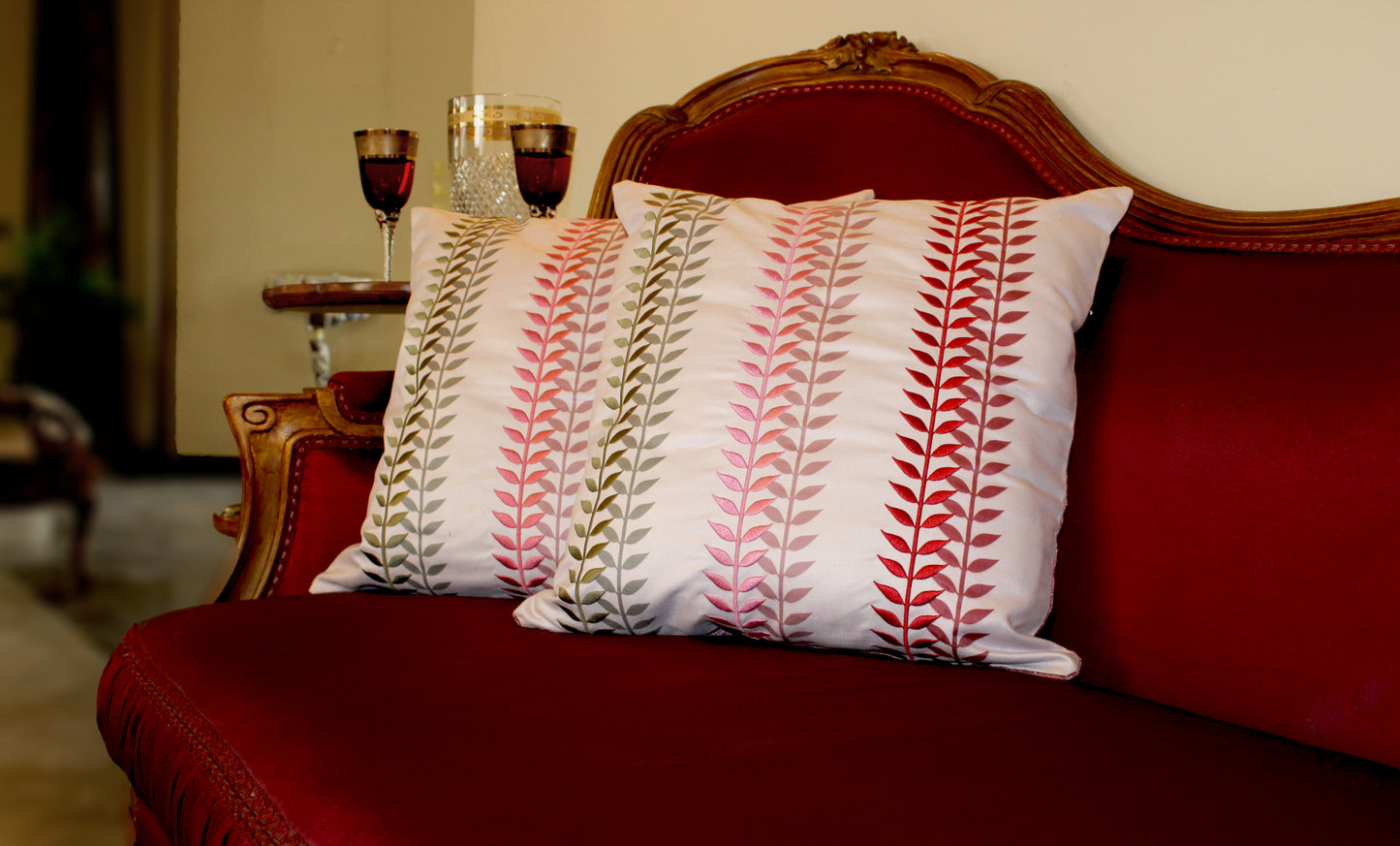 Embroidered Leaf Cushion.