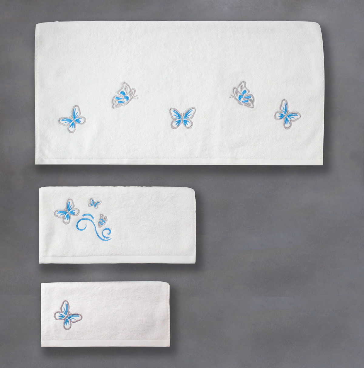 Blue Butterflies Embroidered Towel