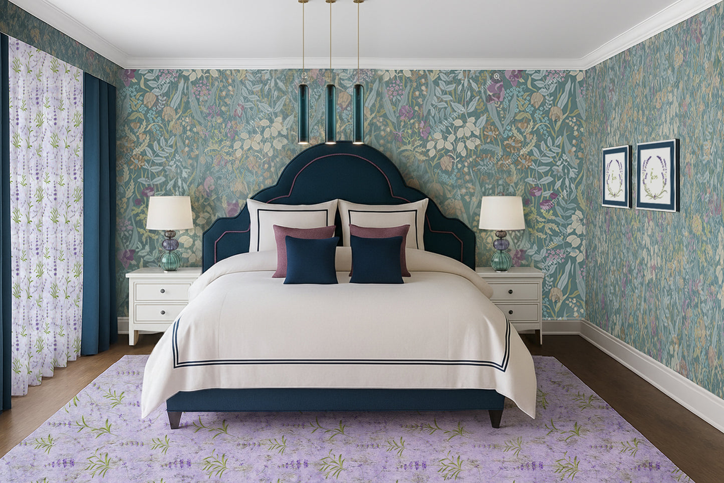 Embroidered 2 Navy Frames Pillow Cases