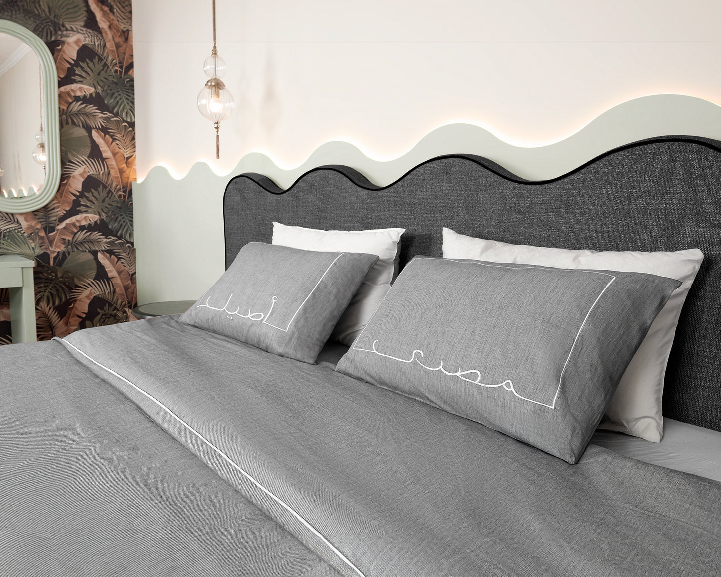 Masry Aseel Embroidered gray Pillow Cases