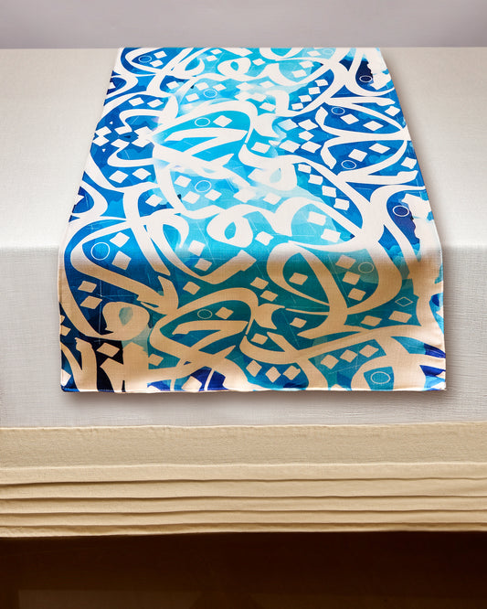 Blue Calligraphy Table Runner