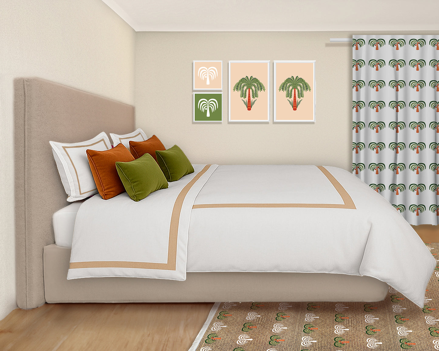 Beige Rectangular Full wood x velvet Full Bed