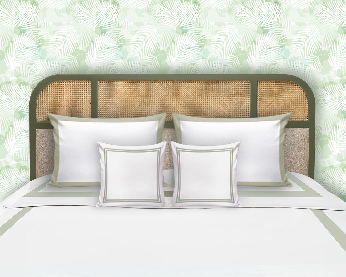 Olive Cane x solid wood Full Bed