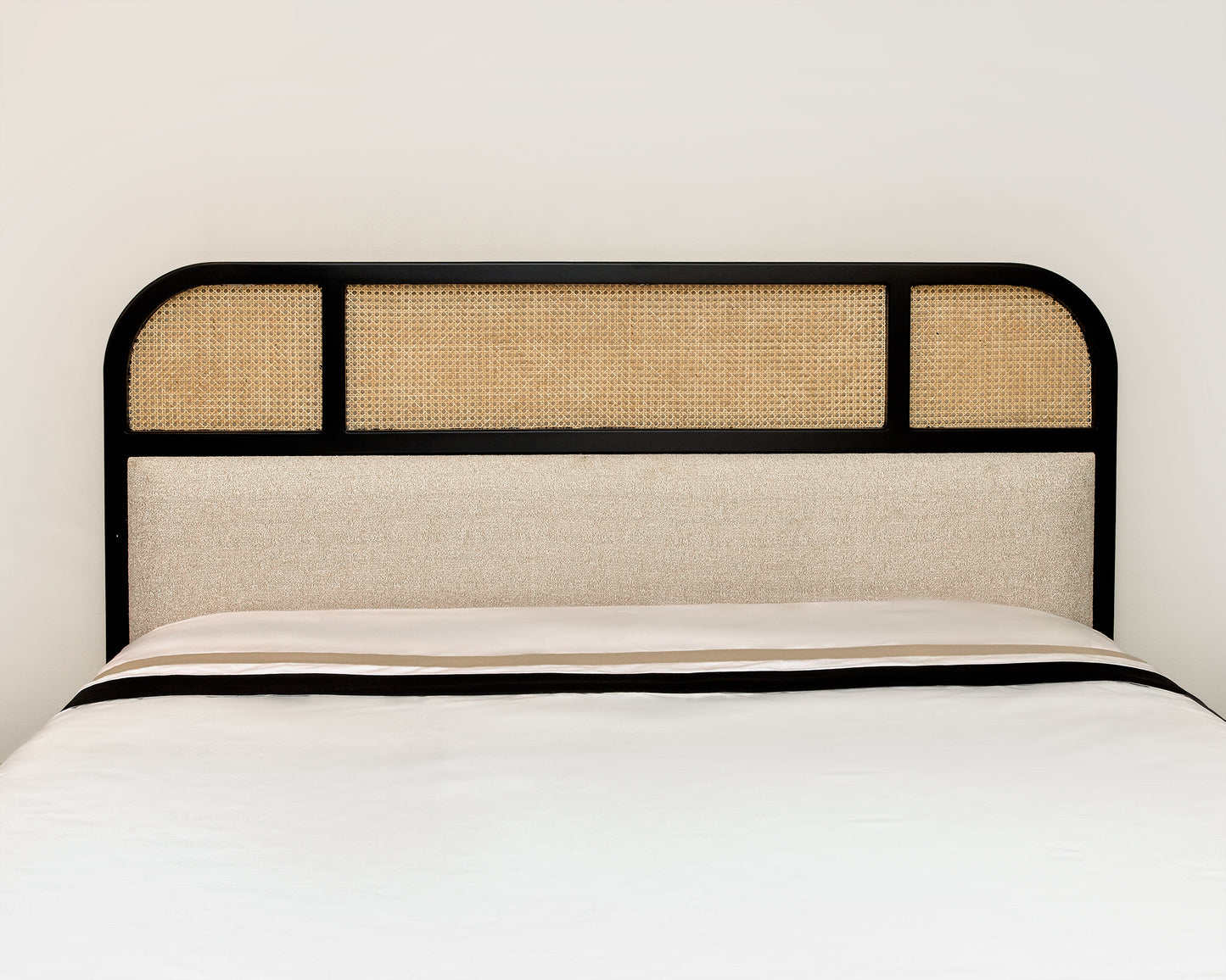 Beige Black Cane x solid wood Full Bed