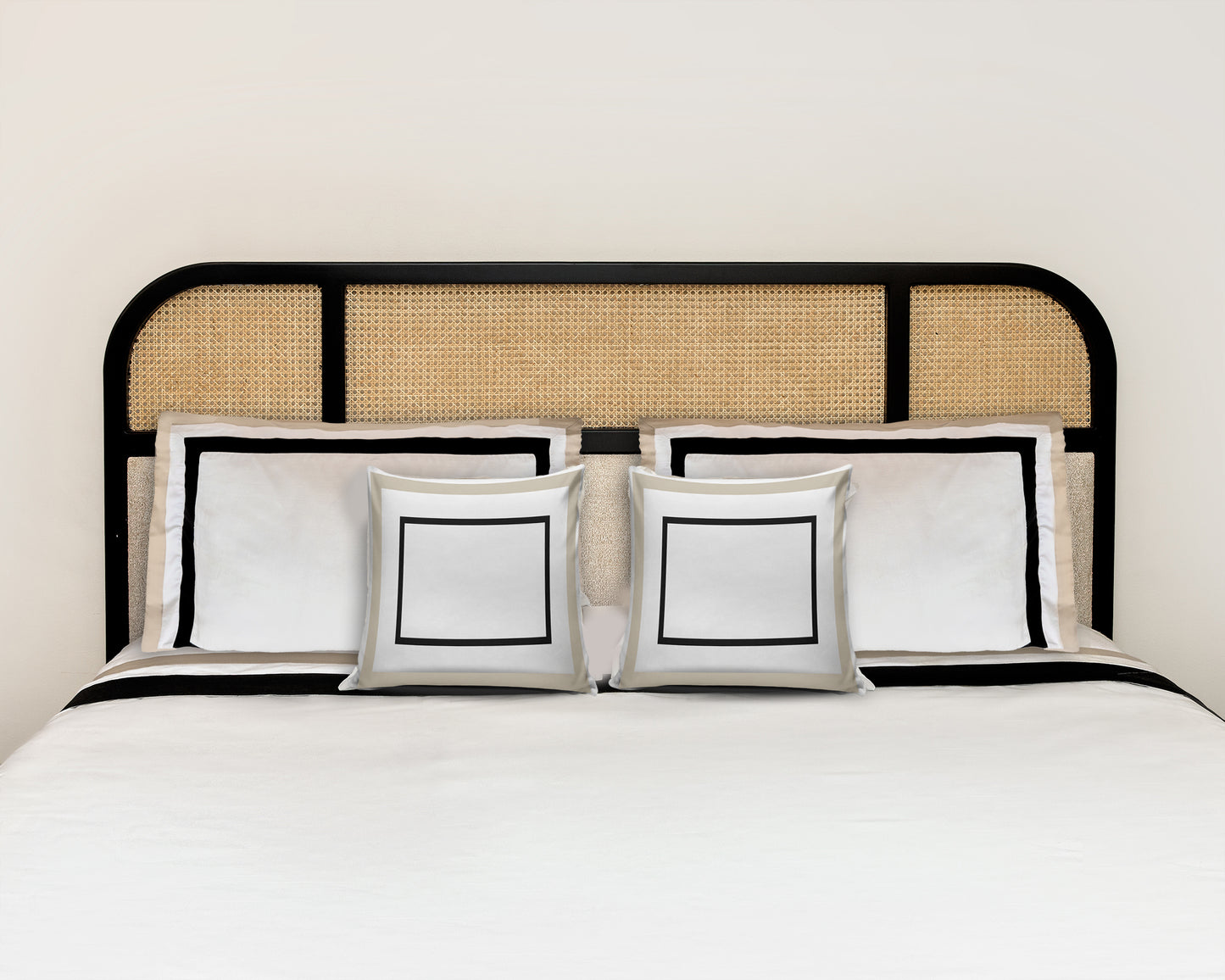 Beige Black Cane x solid wood Full Bed