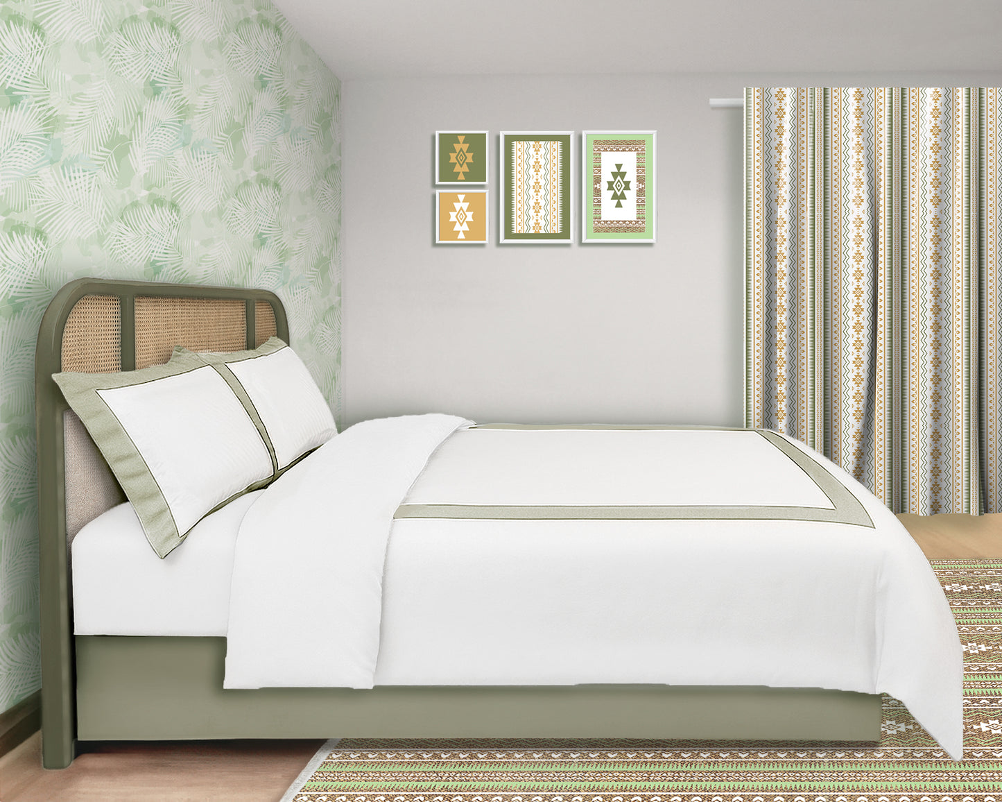 Olive Cane x solid wood Full Bed