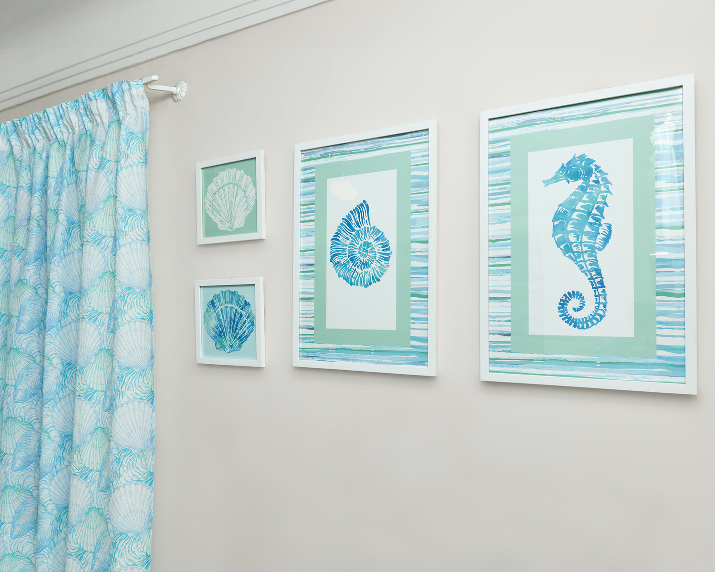 Blue Wavy Shells Curtain