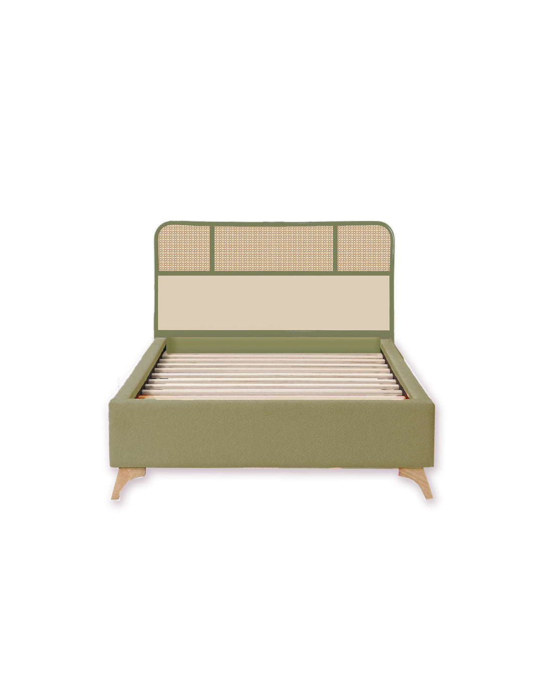 Olive Cane x solid wood Full Bed