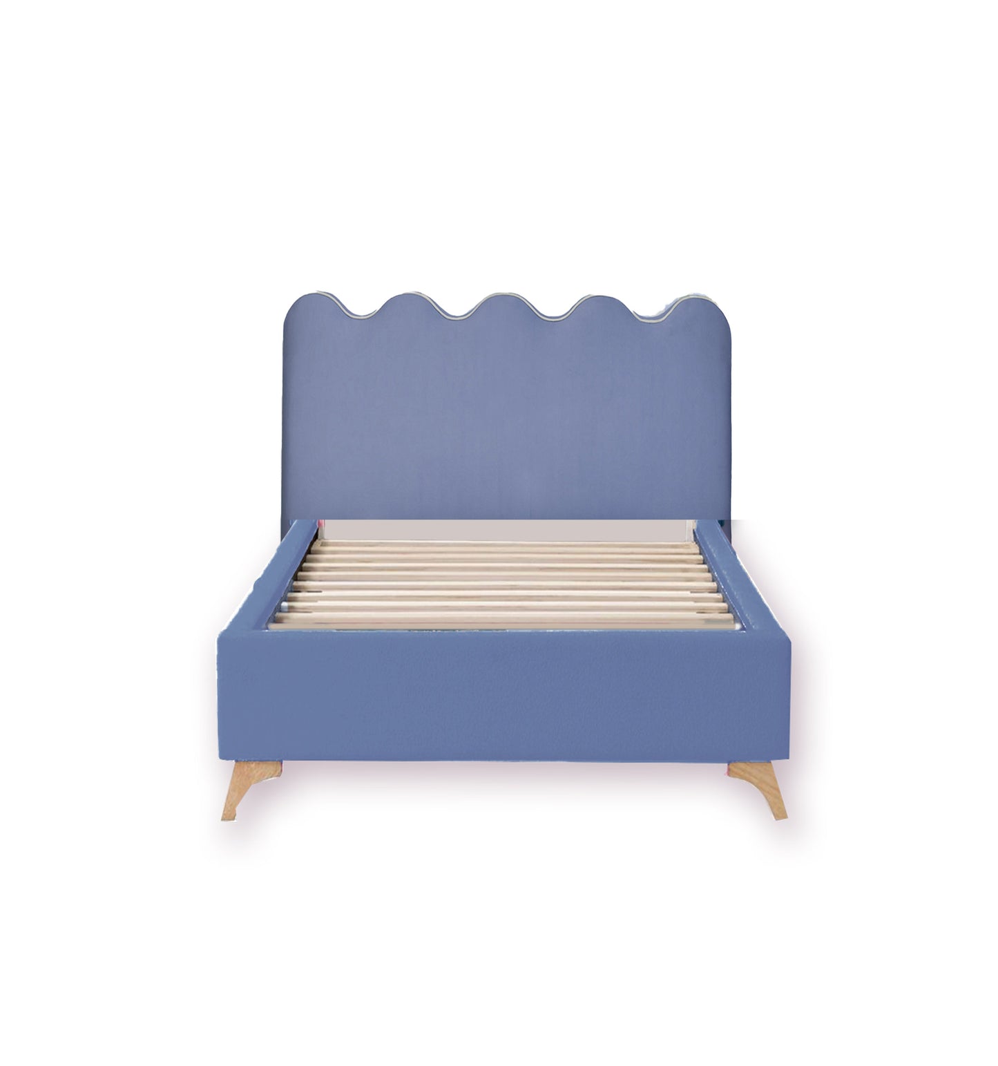 Blue Wavy Palms Full wood x velvet Full Bed