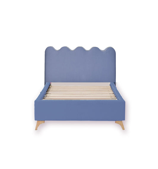Blue Wavy Palms Full wood x velvet Full Bed