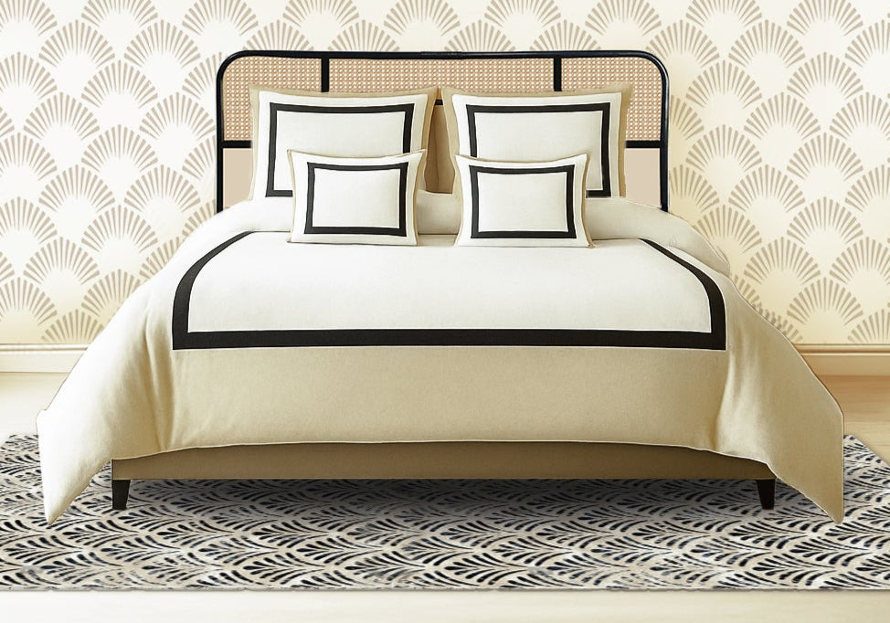 Beige Black Linen Duvet Cover.