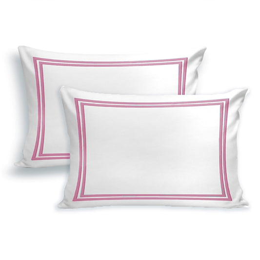 Embroidered 2 Frames White x Pink Pillow Cases