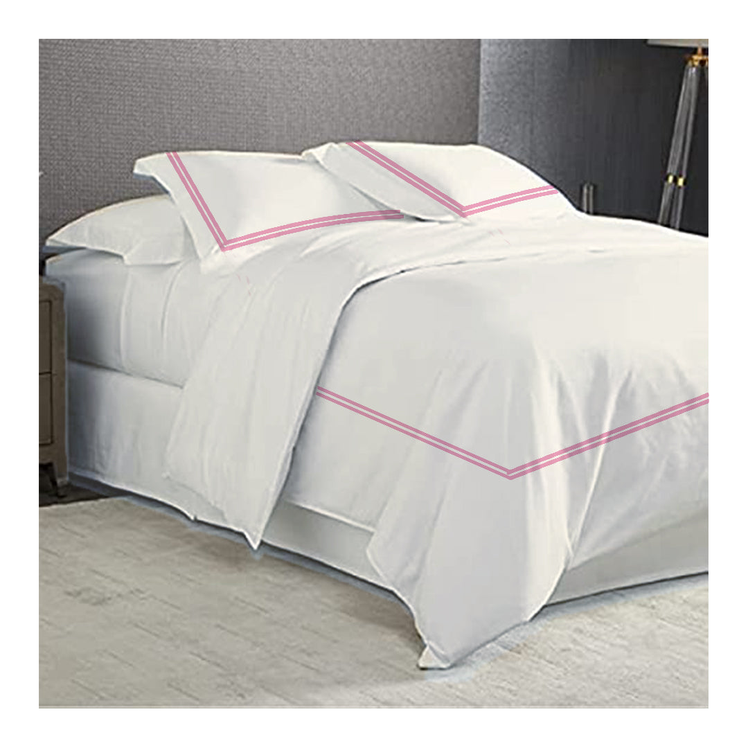 Embroidered 2 Frames White x Pink Pillow Cases
