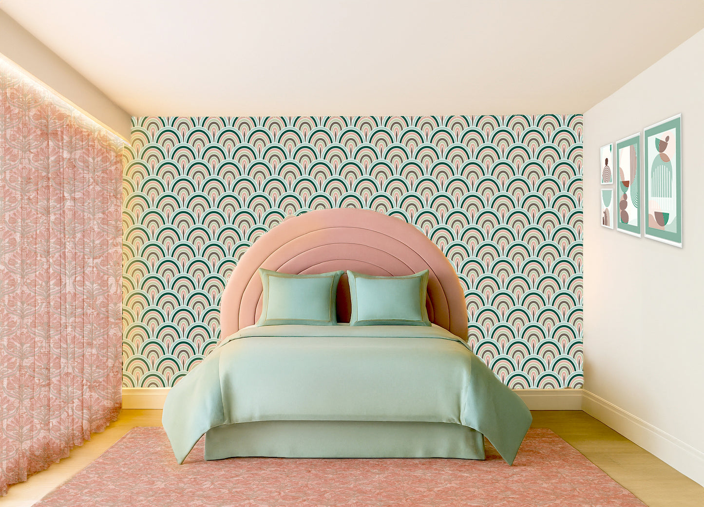 Circular Full wood x velvet Full Bed