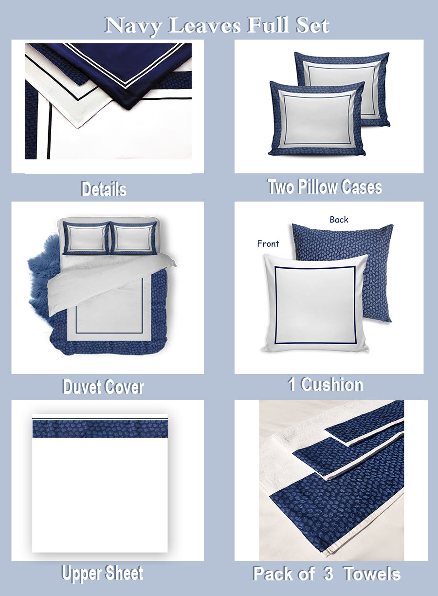 Navy Leaves Full Bed set