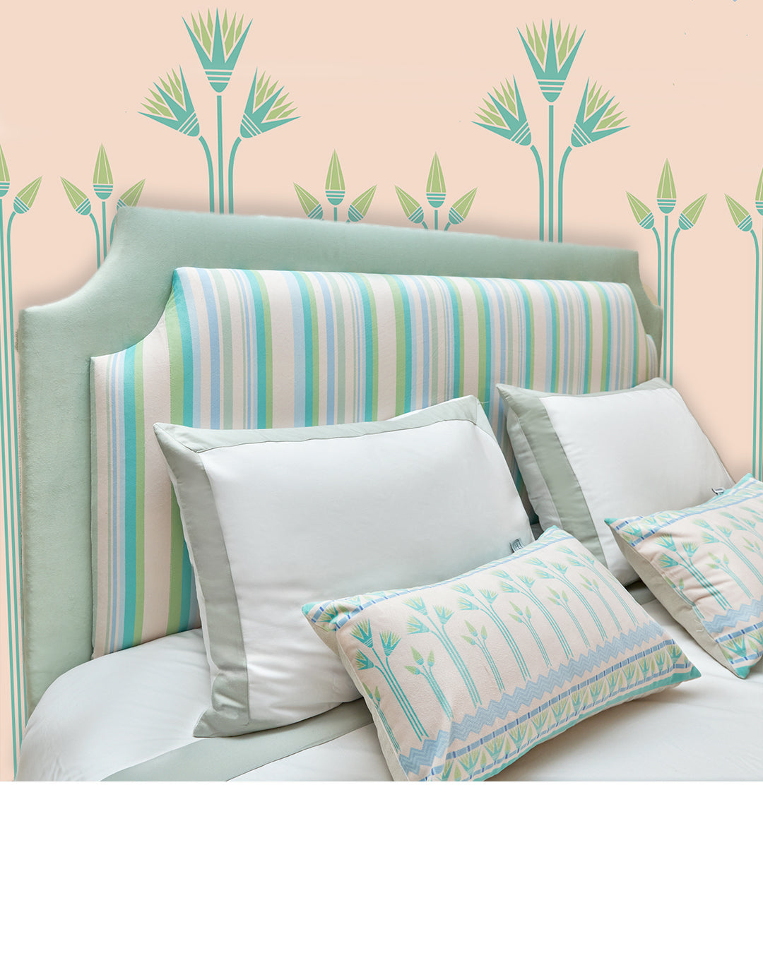Mint Border on White Pillow Cases