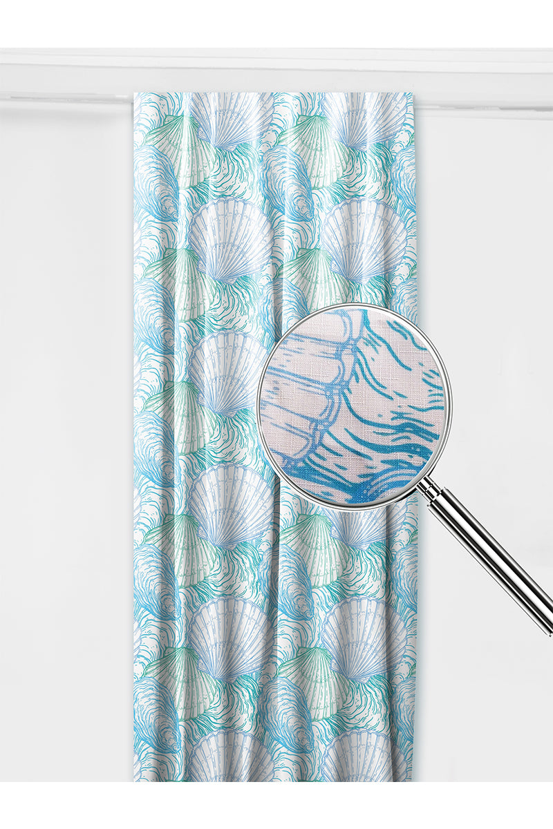 Blue Wavy Shells Curtain