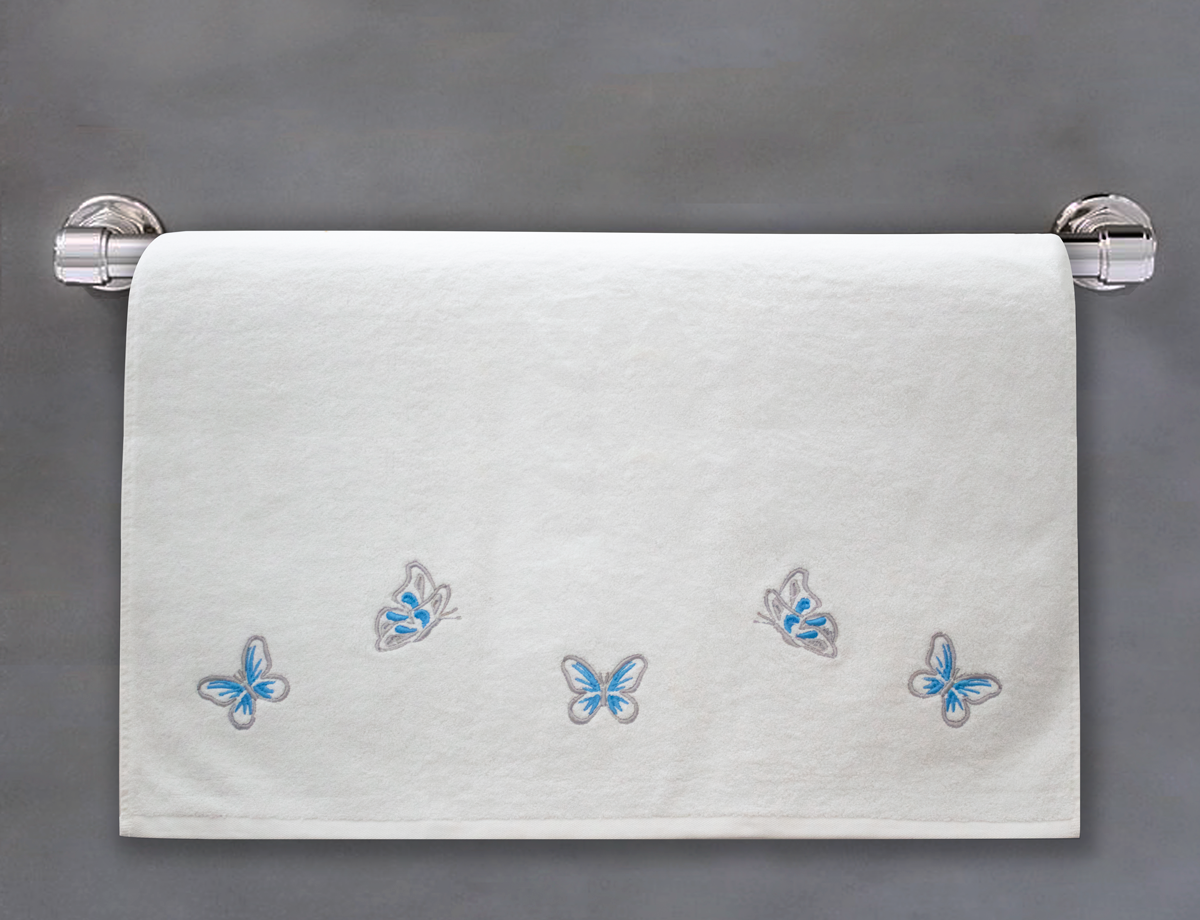 Blue Butterflies Embroidered Towel