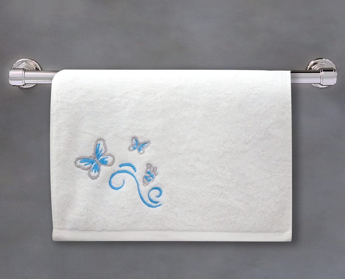 Blue Butterflies Embroidered Towel