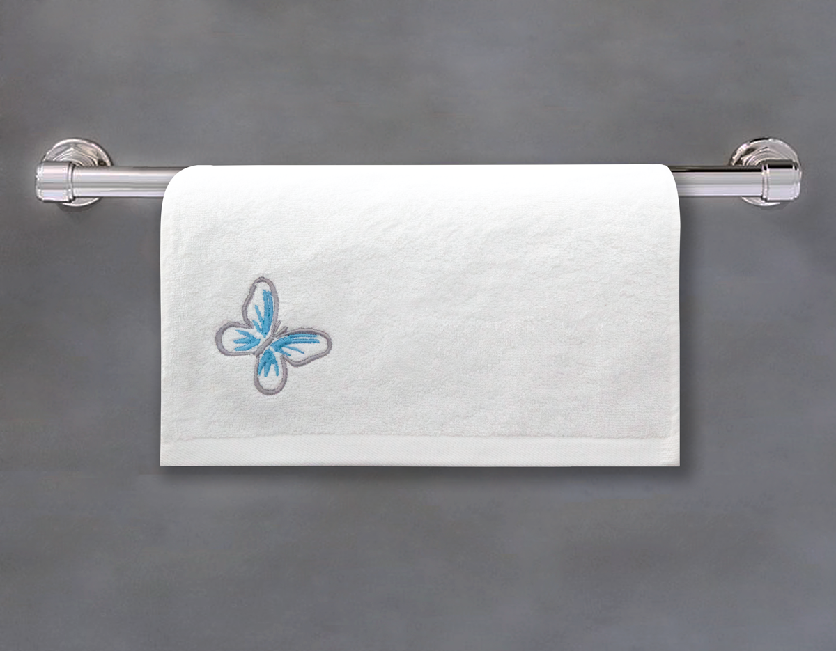 Blue Butterflies Embroidered Towel