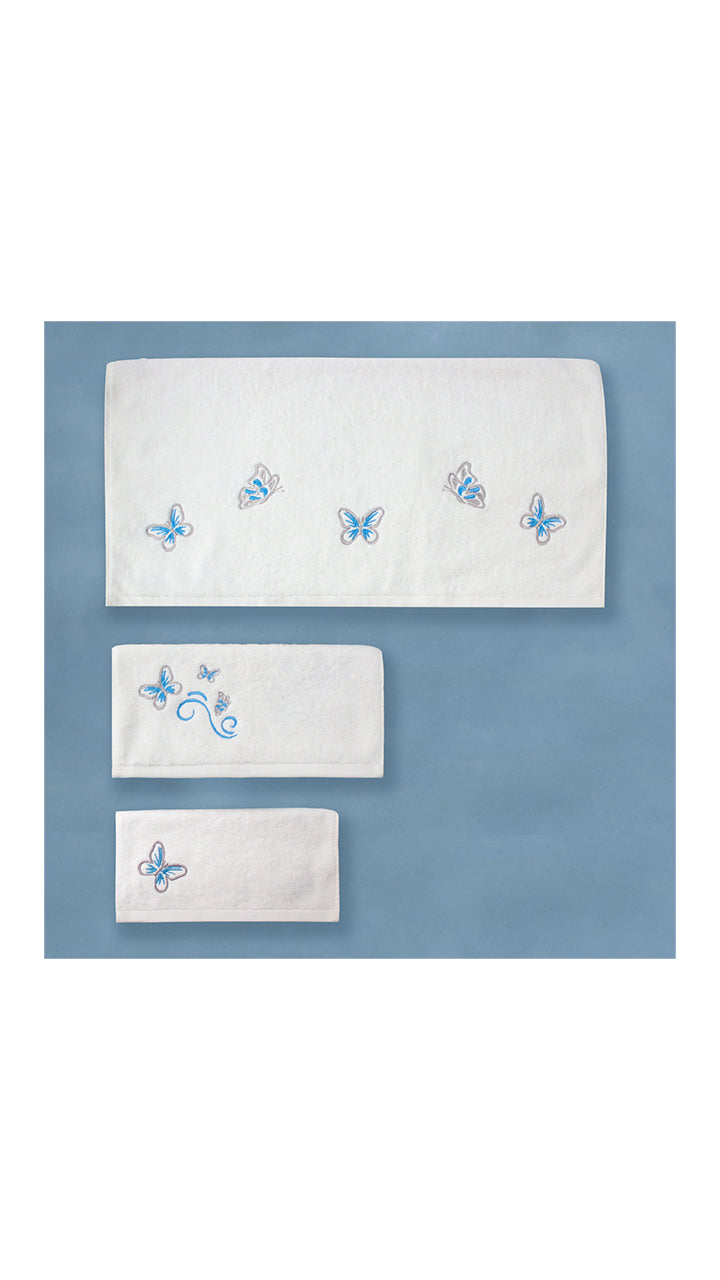Blue Butterflies Embroidered Towels Set