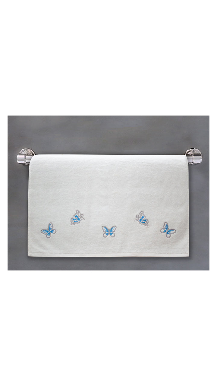 Blue Butterflies Embroidered Towel