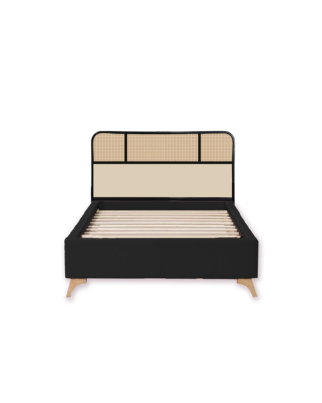 Beige Black Cane x solid wood Full Bed