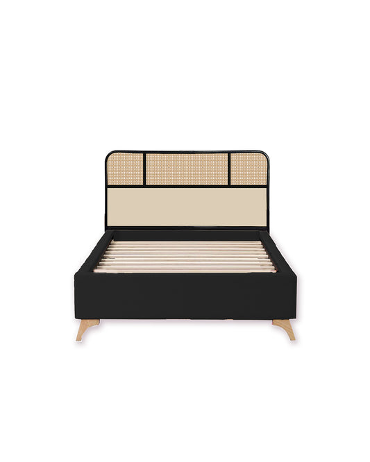 Beige Black Cane x solid wood Full Bed
