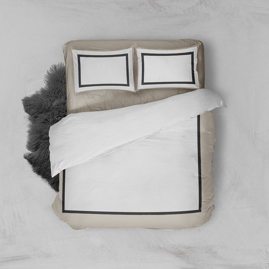 Beige Black Linen Duvet Cover.