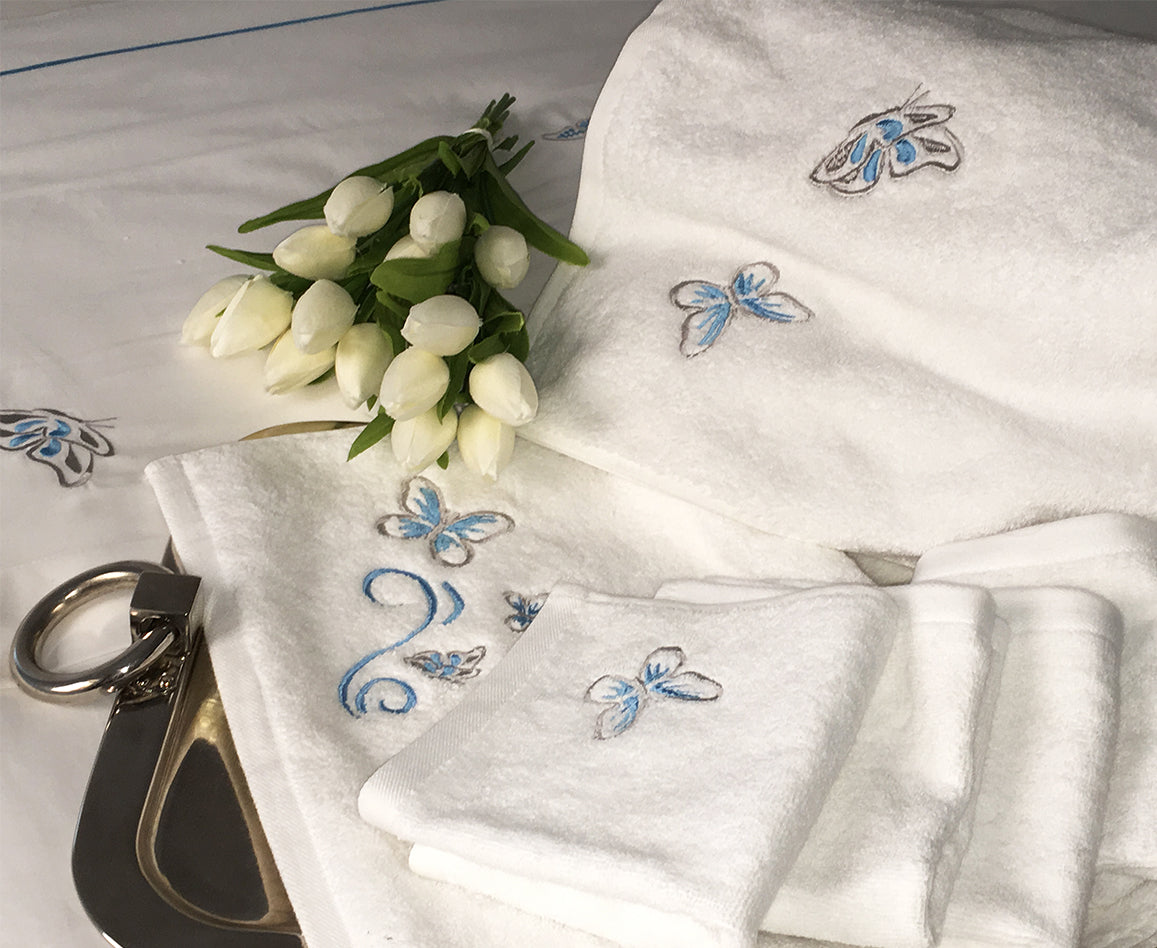 Blue Butterflies Embroidered Towel