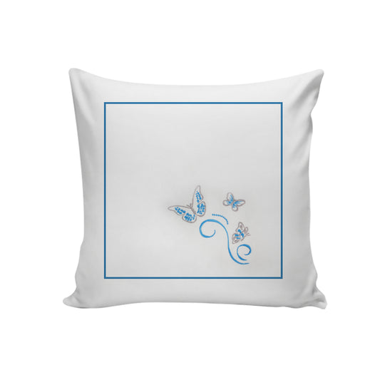 Blue Butterflies Embroidered Cushion