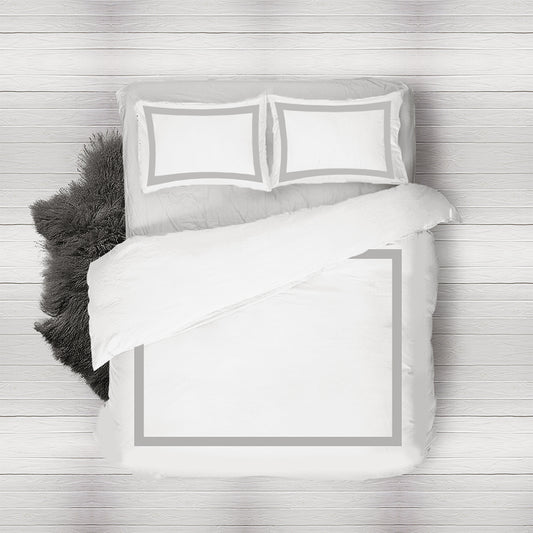 Gray White Borders Duvet cover .