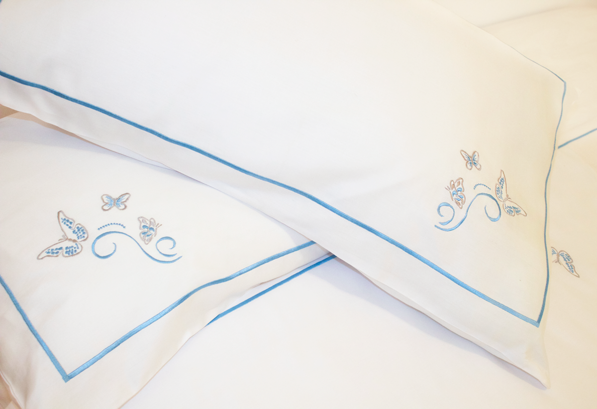 Blue Embroidered Butterflies Pillow Cases