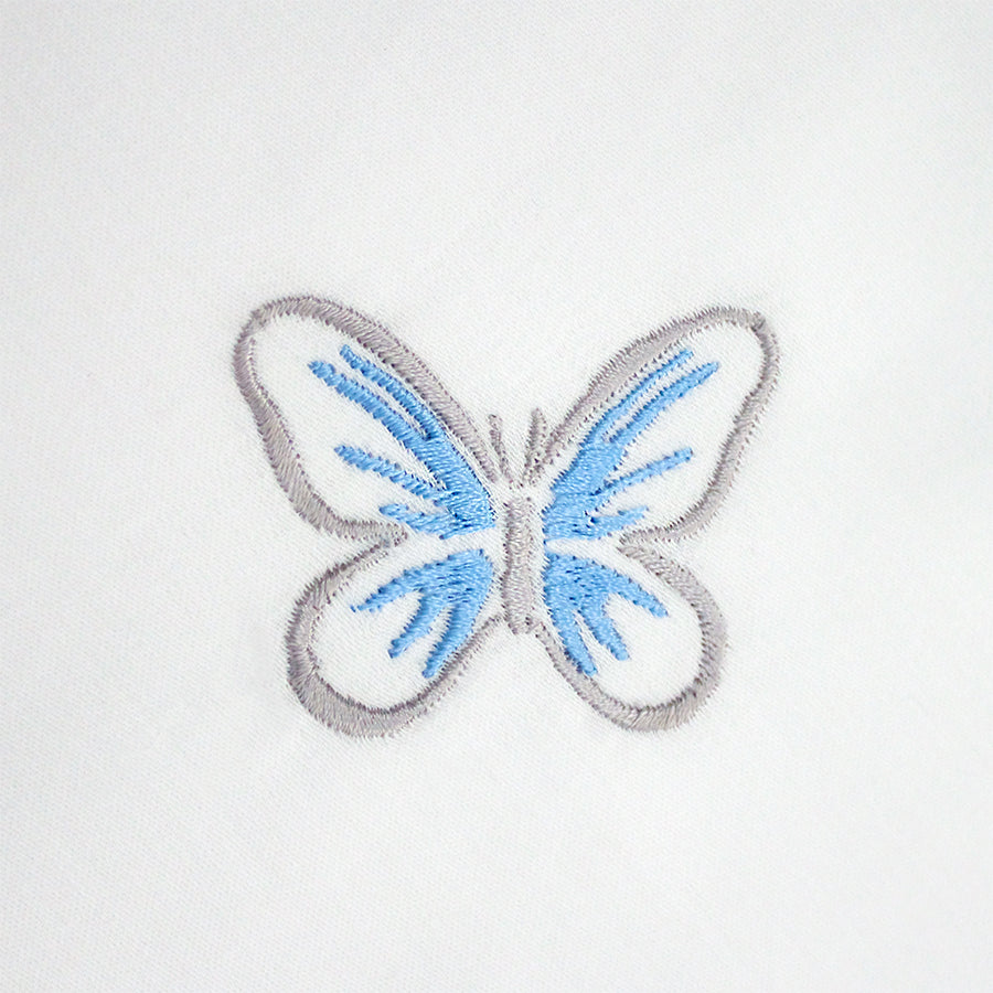 Blue Embroidered Butterflies Bed Sheet + 2 Pillow cases