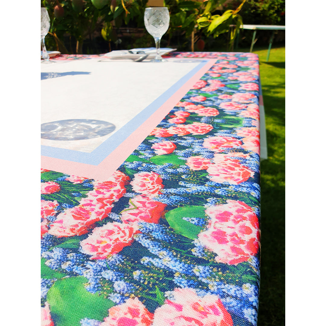 Salmon Flowery Square tablecloth.