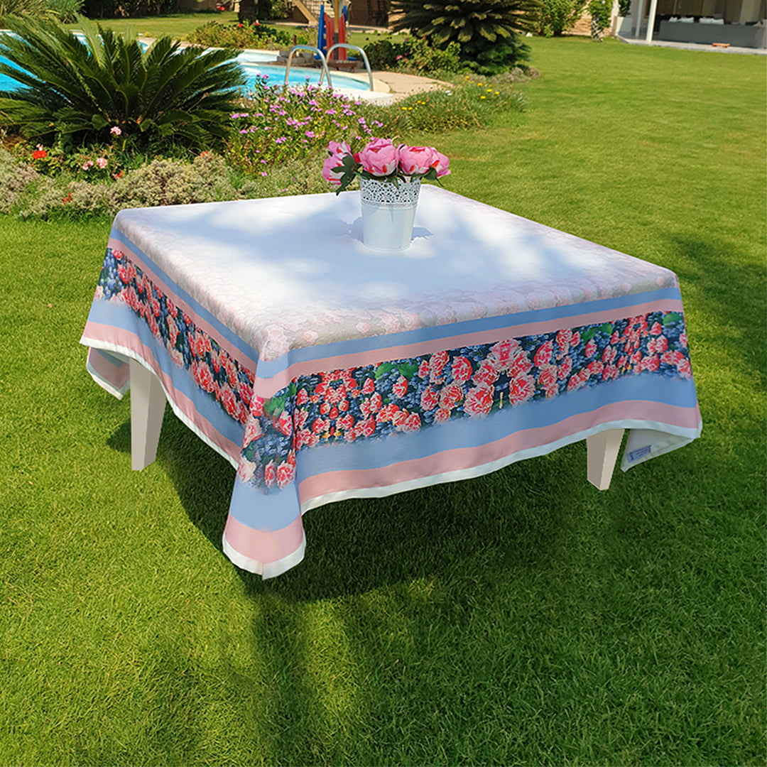 Salmon Flowery Square tablecloth.
