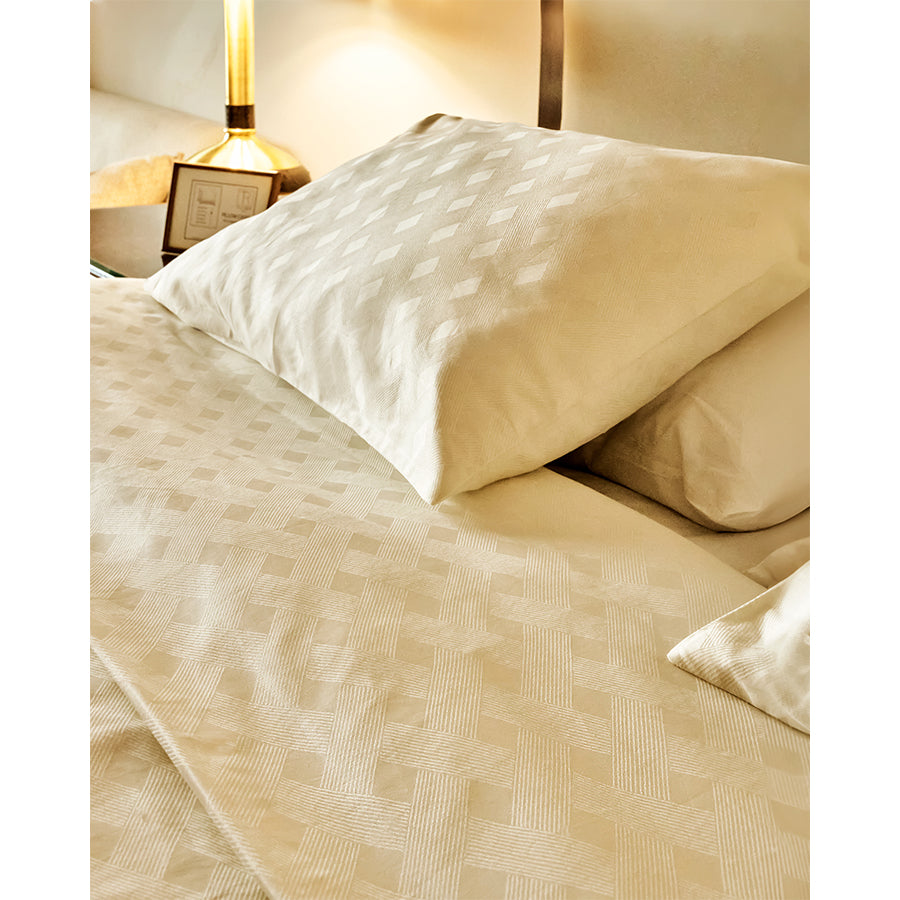 Off White Jacquard Duvet Cover.