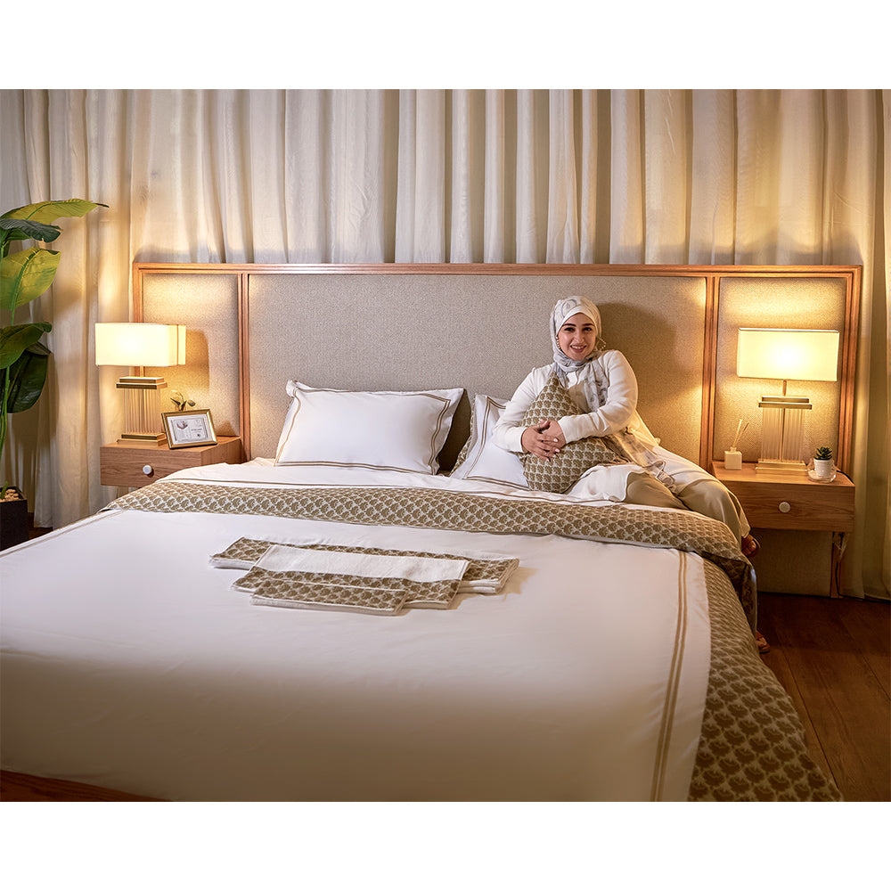 Brown embroidered Linen  Duvet Cover