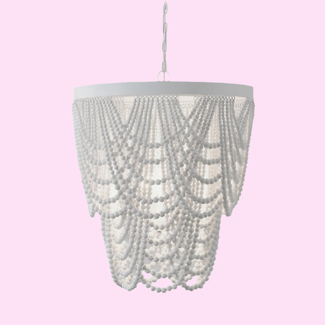 White Beaded Chandelier with Cascading Design  by Wadi Home