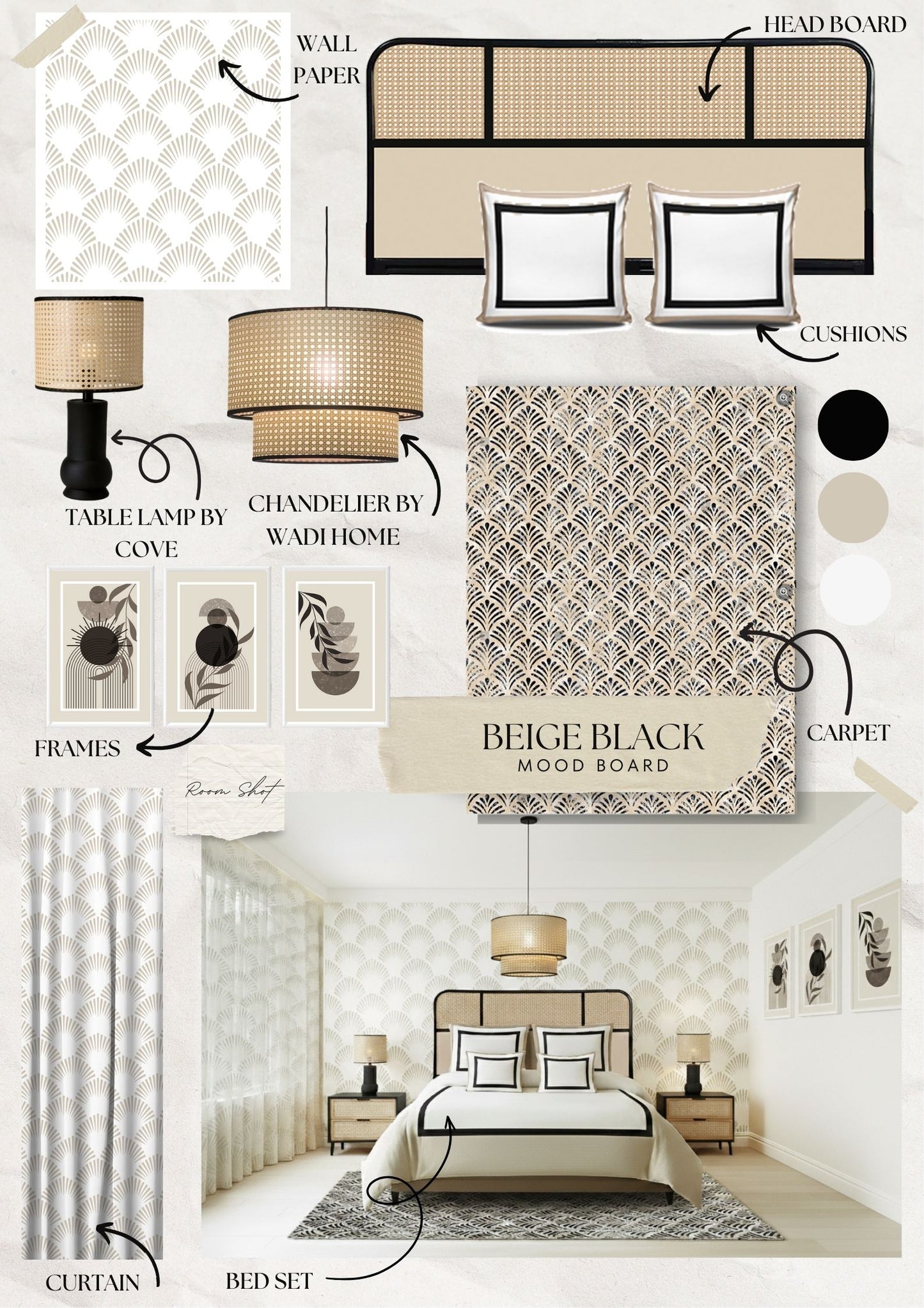 Black Rattan Table Lamp by Cove