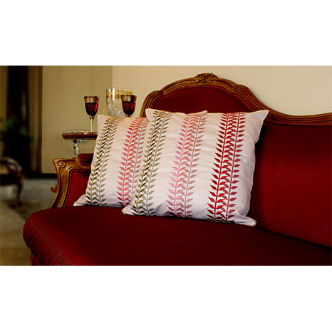Embroidered Leaf Cushion.