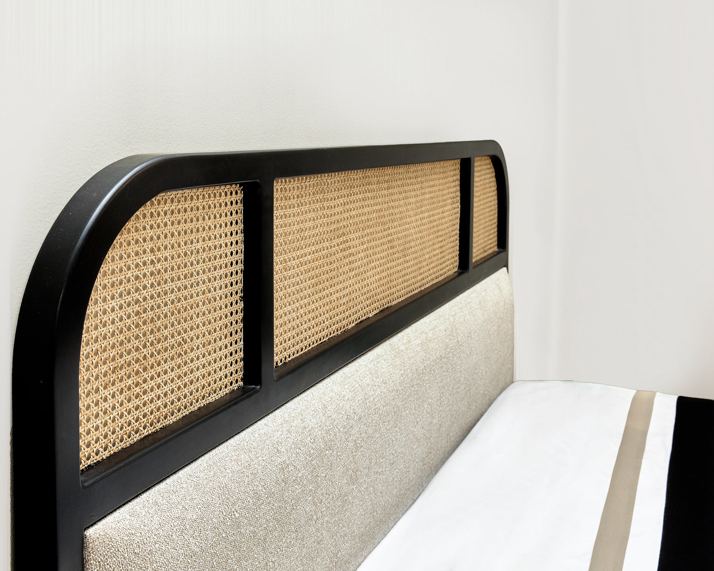 Beige Black Cane x solid wood Full Bed