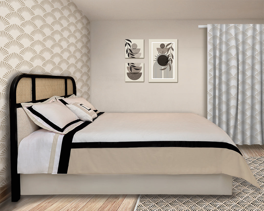 Beige Black Cane x solid wood Full Bed