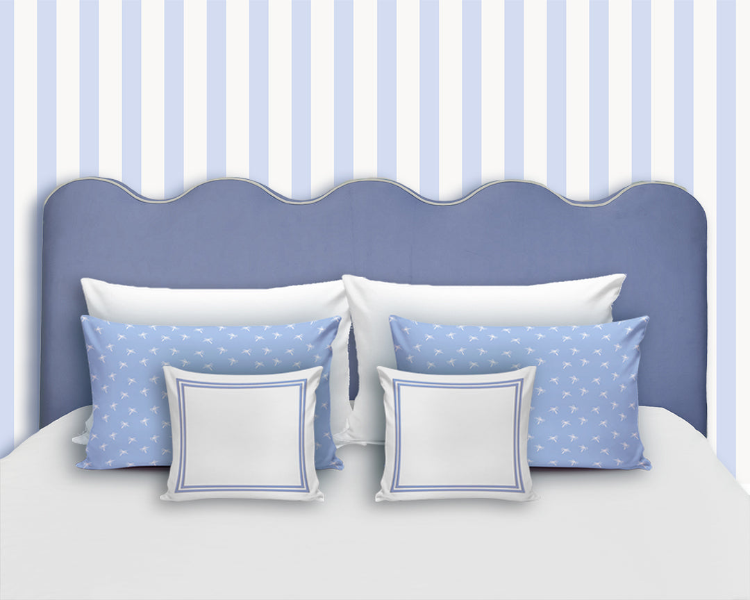 Blue Wavy Palms Full wood x velvet Full Bed