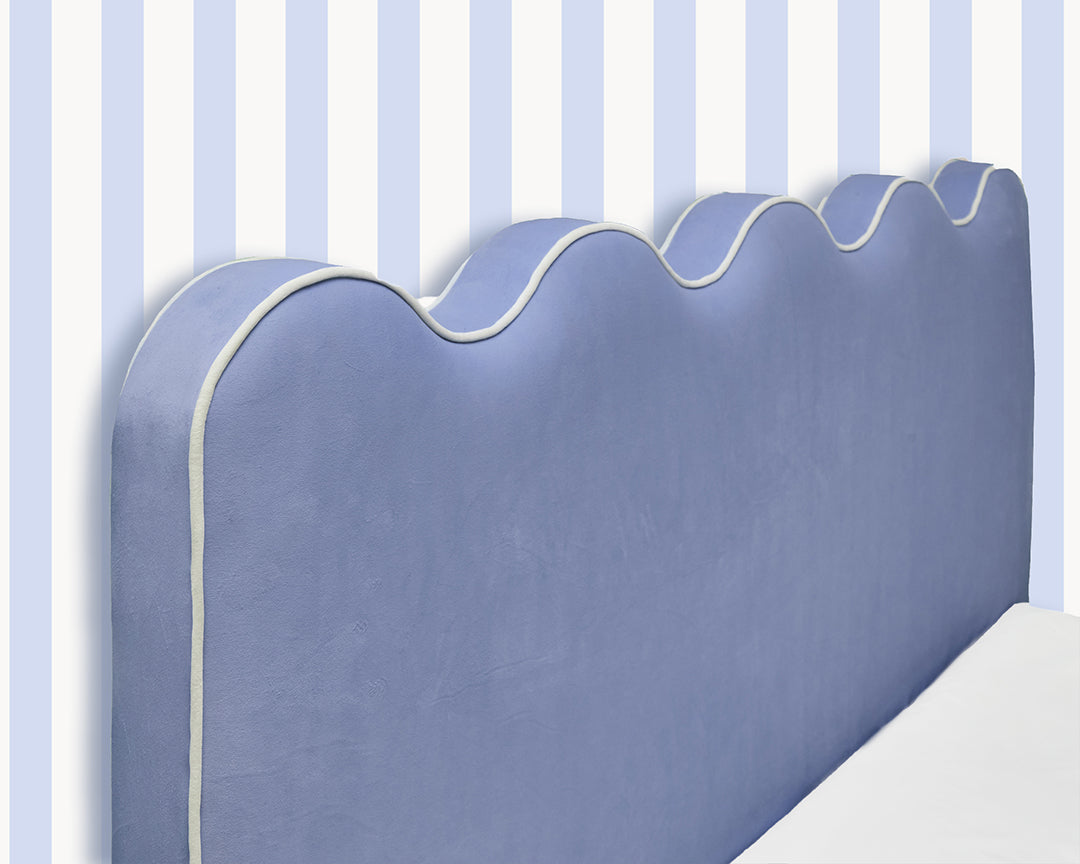 Blue Wavy Palms Full wood x velvet Full Bed