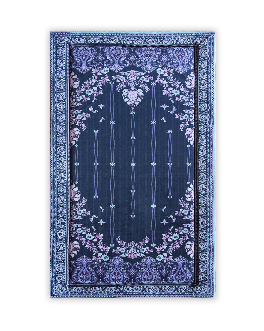 Navy Flowery Padded Praying Carpet