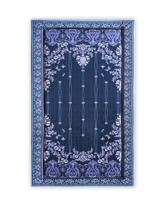 Navy Flowery Padded Praying Carpet