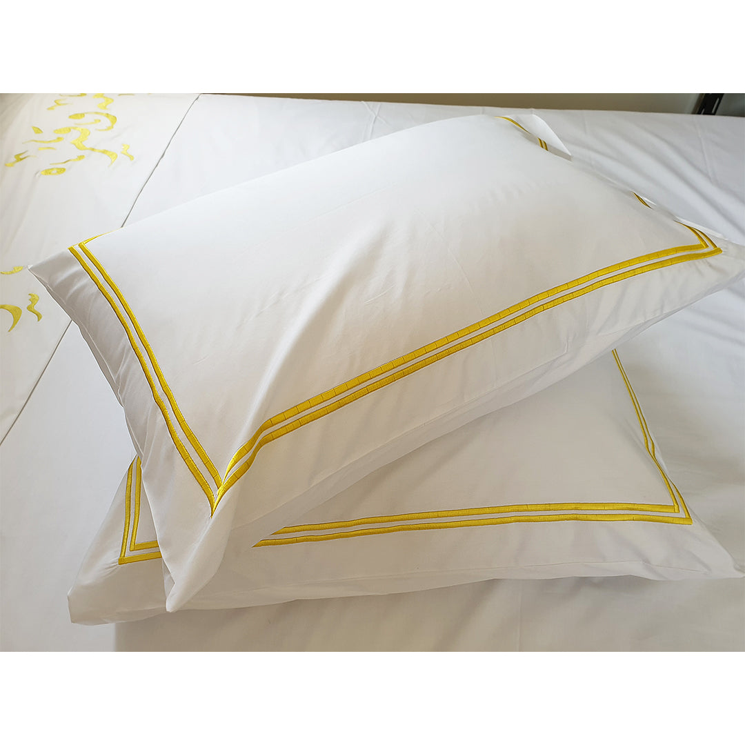 Embroidered 2 Frames White Pillow Cases
