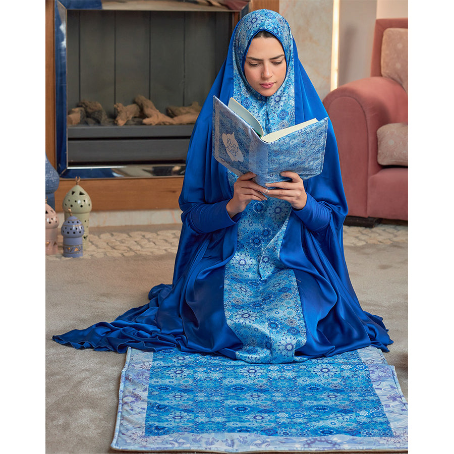 Blue floral Padded Praying Carpet.